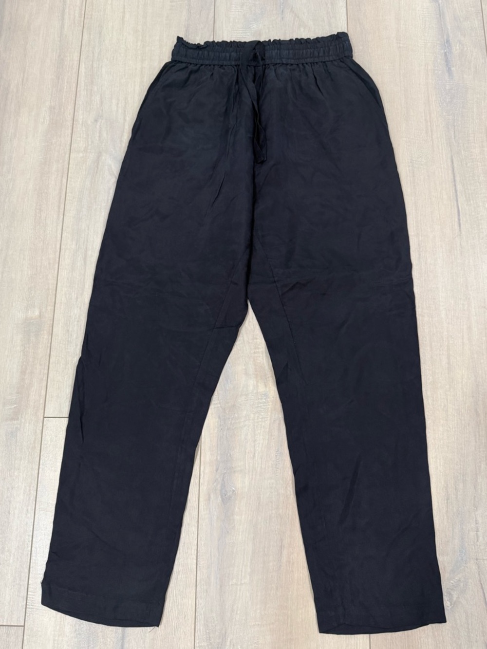 Jenni Kayne Black Satin Straight-Leg Drawstring Pants